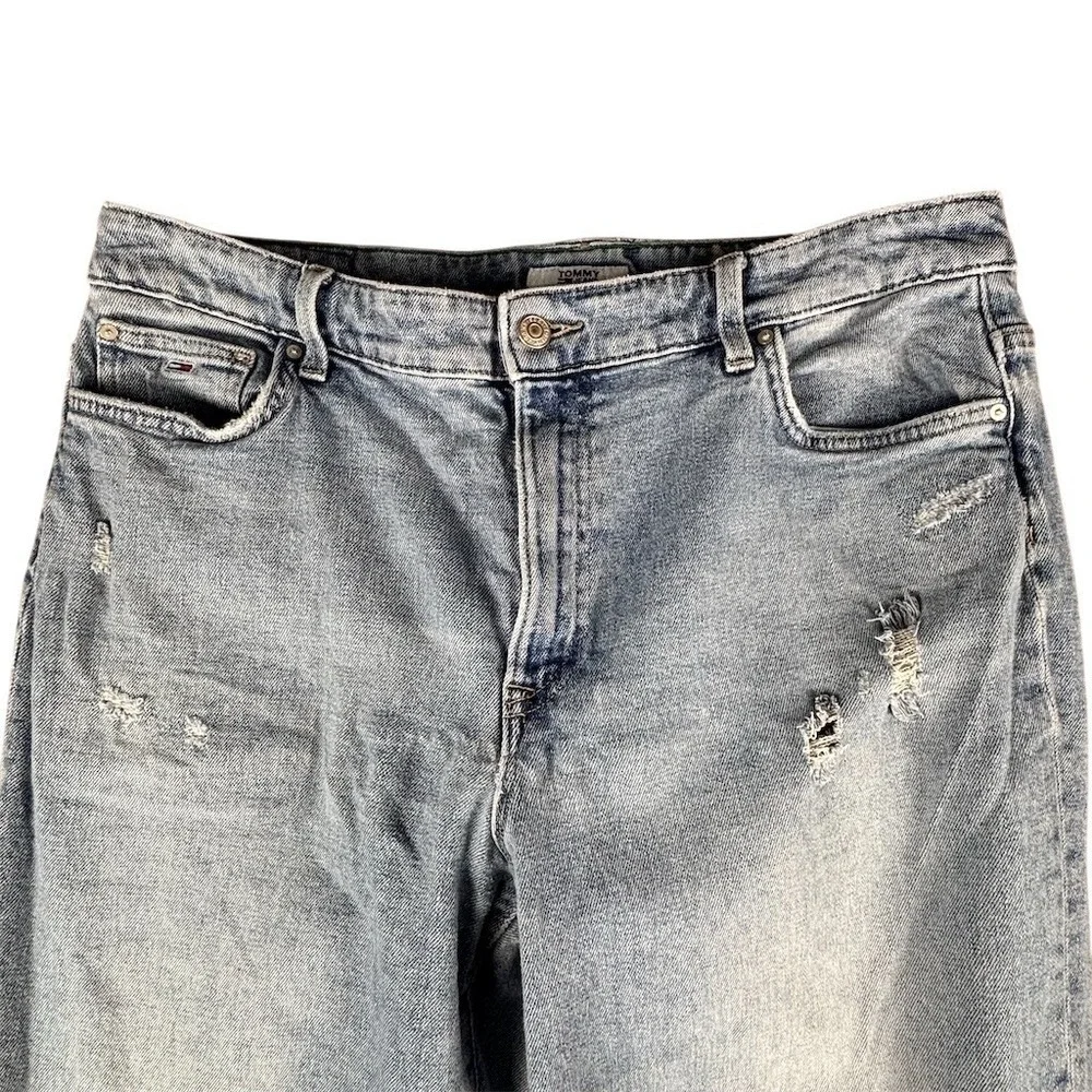 Vintage Tommy Jeans‎ Womens Straight Leg Jeans Size 12 Light Wash Distressed Mid